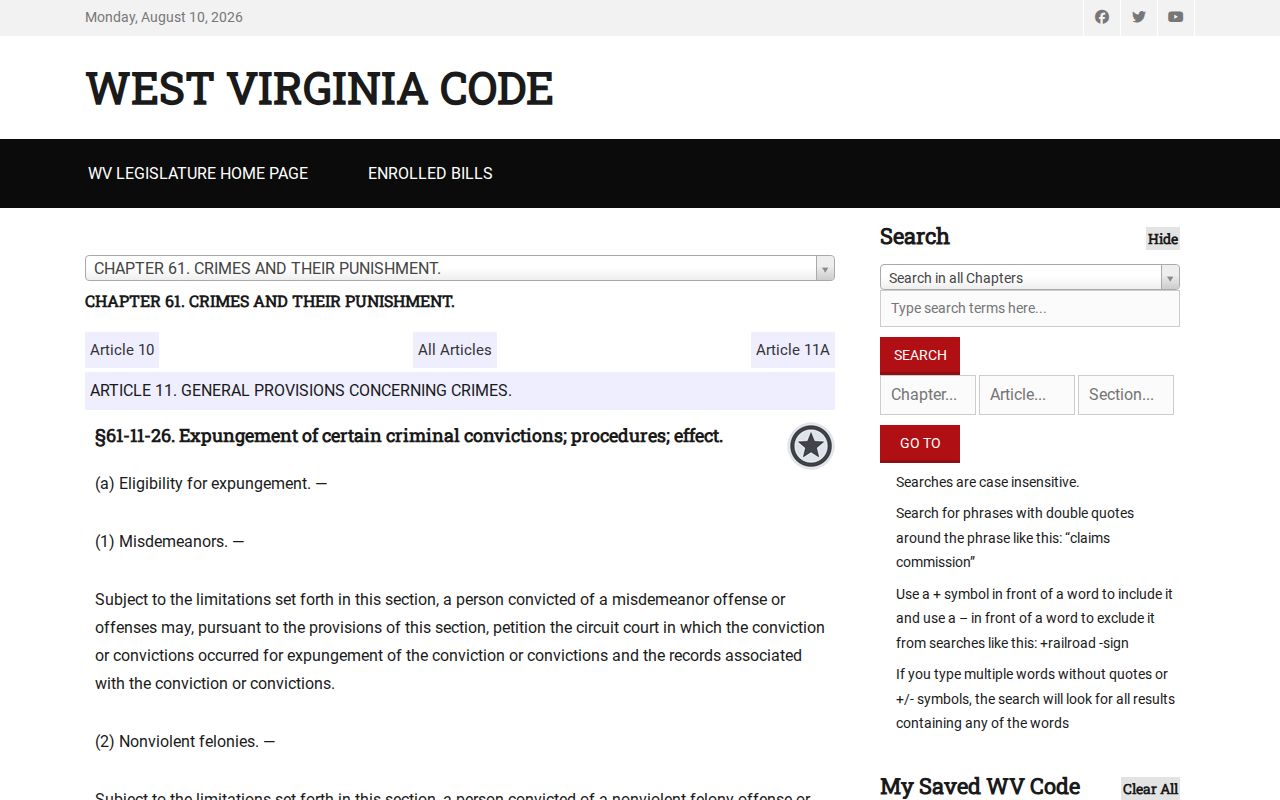 Berkeley County eligible conviction and arrest expungement law