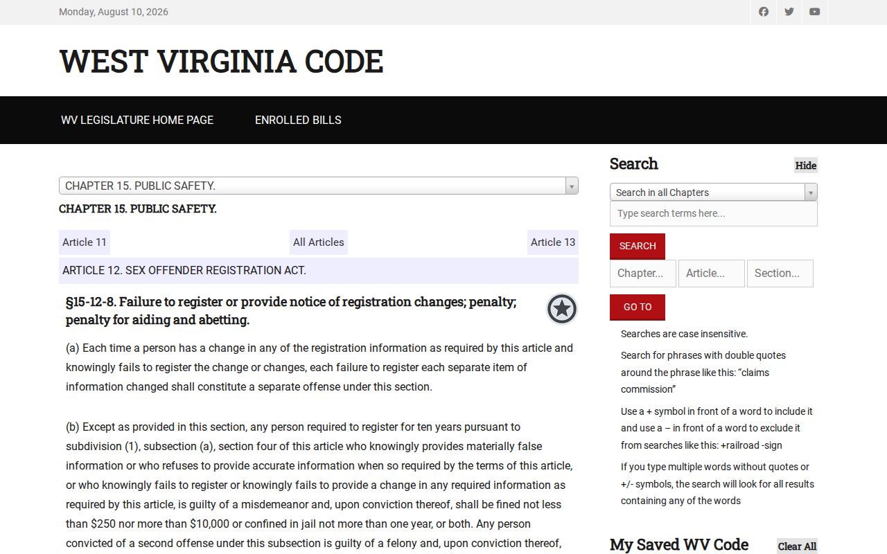 Berkeley County sex offender failure to register and false information law