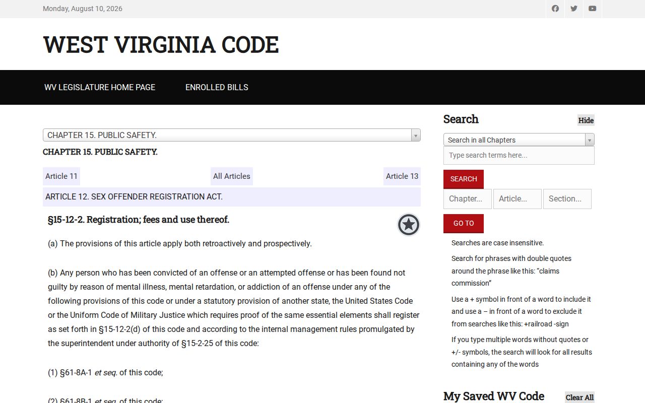 Berkeley County sex offender registration duties under West Virginia law