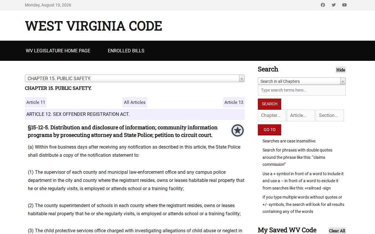Berkeley County sex offender registry disclosure and community notification law