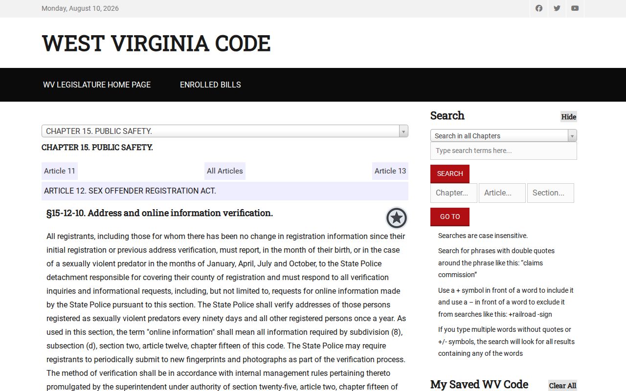 Berkeley County sex offender registry verification provisions
