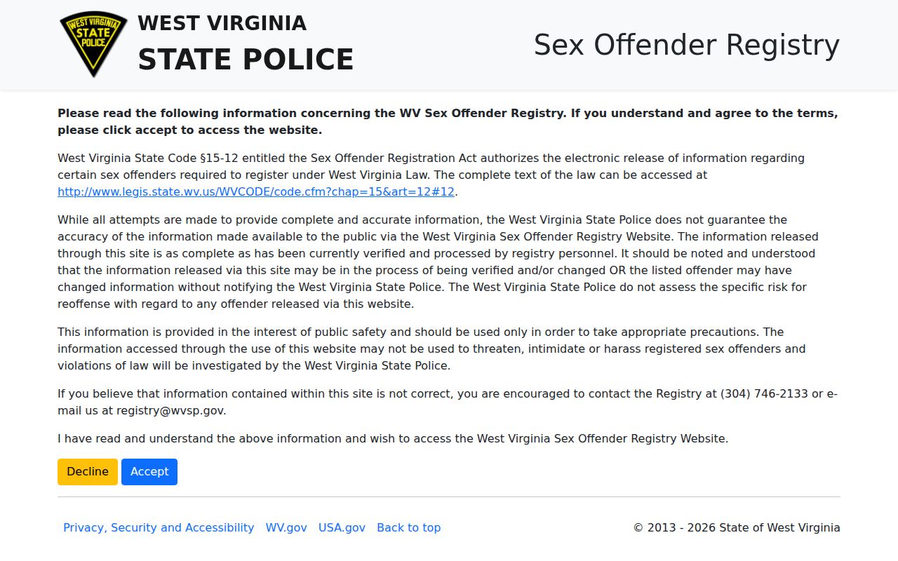 Berkeley County sex offender registry record disclaimer