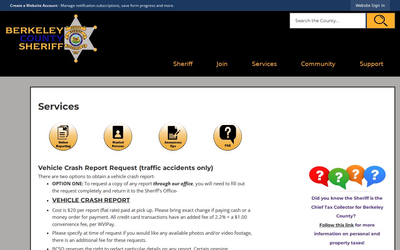 Berkeley County sheriff criminal report request instructions